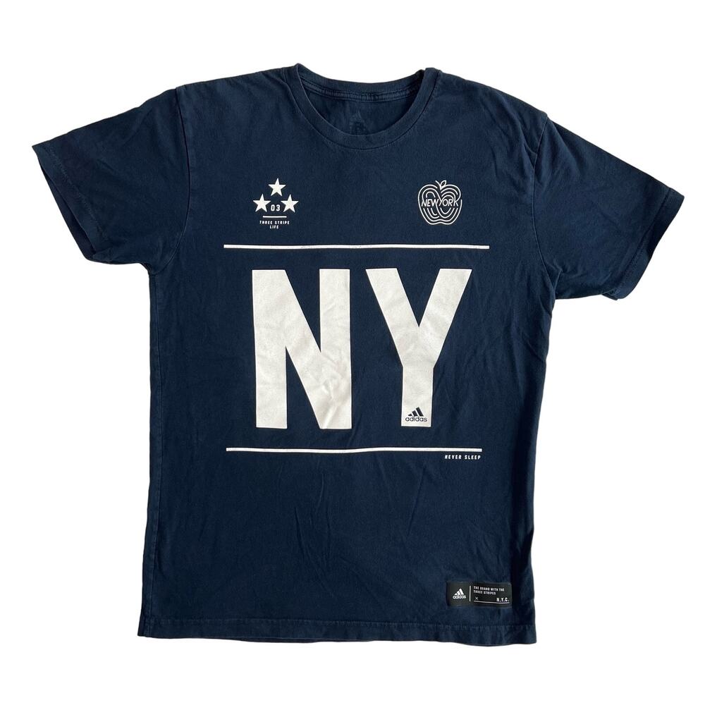 Adidas NY Graphic T Shirt Mens Medium Navy Short Sleeve Streetwear Summer Tee